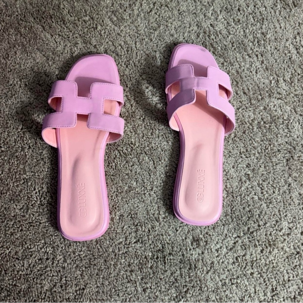 Pink H-strap slide sandals